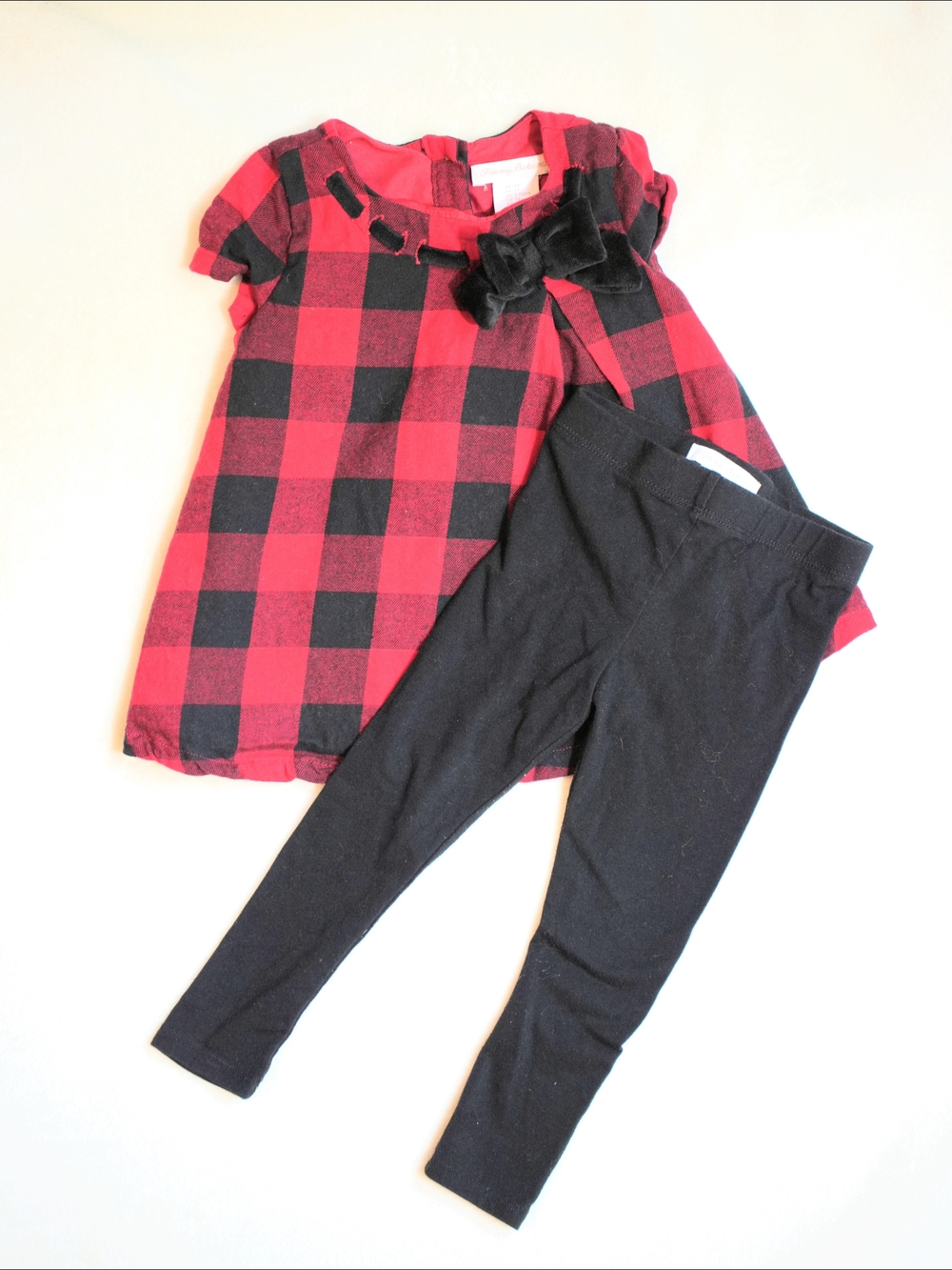 Tommy Bahama Girls 2T Dress & Leggings Set Red Black Buffalo Plaid Checkered